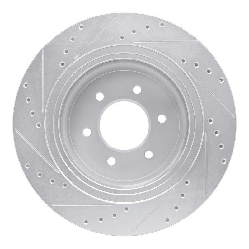 Nissan Titan XD Brake Rotor (1) - Front Right - R1 Concepts - Drilled & Slotted - Silver - `16-`24